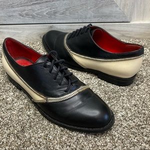 Charles Jourdan  Camryn Black Leather Vintage Lace Up Oxford Zipper Shoe 5.5